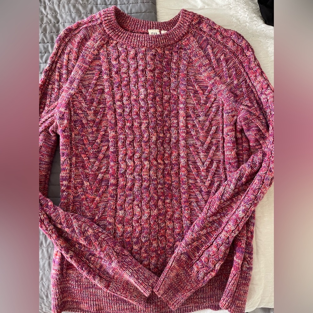 Gap Pink Marled Cable Knit Sweater